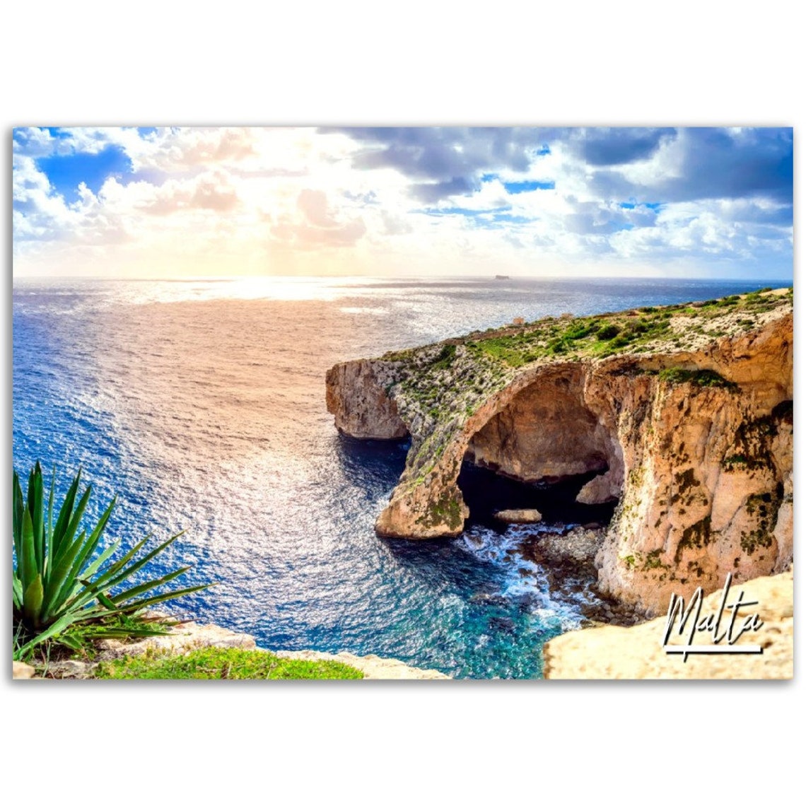 Malta Dramatic Sea Cliffs Golden Sunset Mediterranean Photo Poster