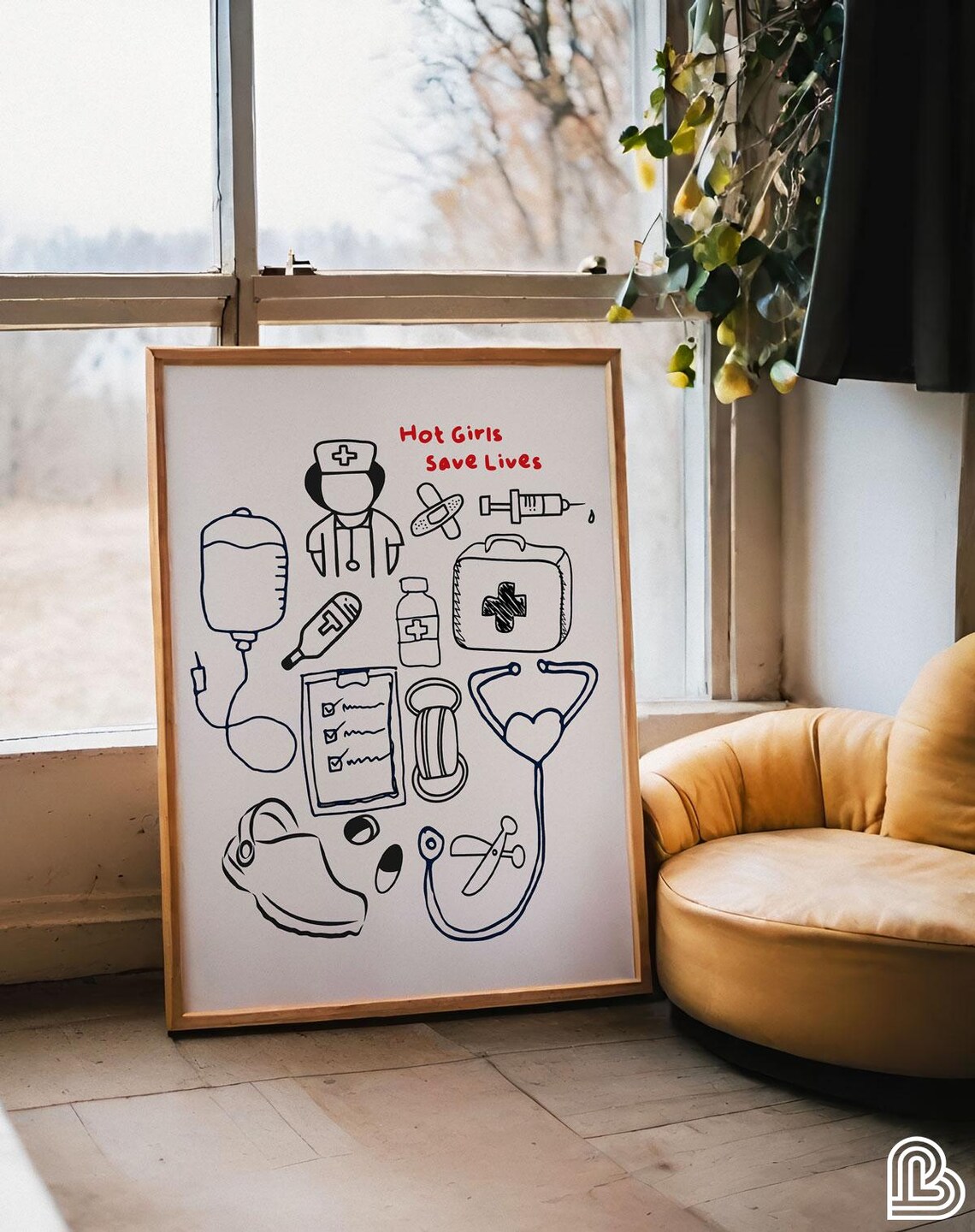 Hot Girls Save Lives Nurse Doodle Healthcare Worker Funny Poster