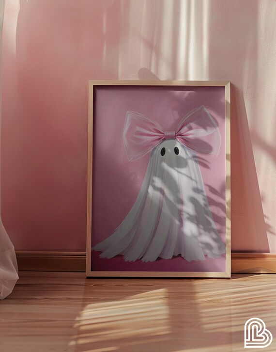 Pink Bow Wall Art Print Preppy Trendy Coquette Cute Painting Girly Girls Room Halloween Decor