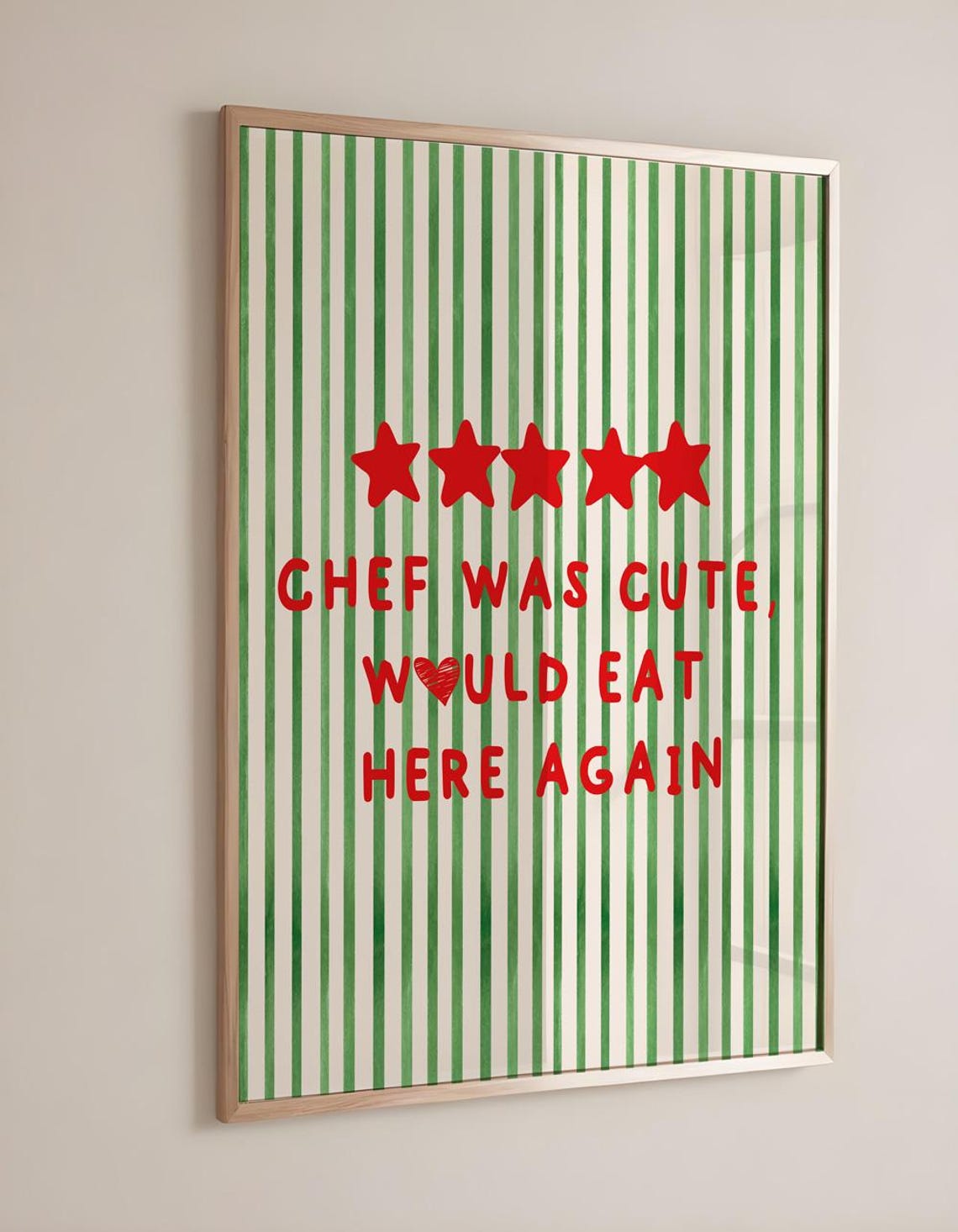 Chef Was Cute Funny Kitchen Wall Art Five Star Quote Decor Gift