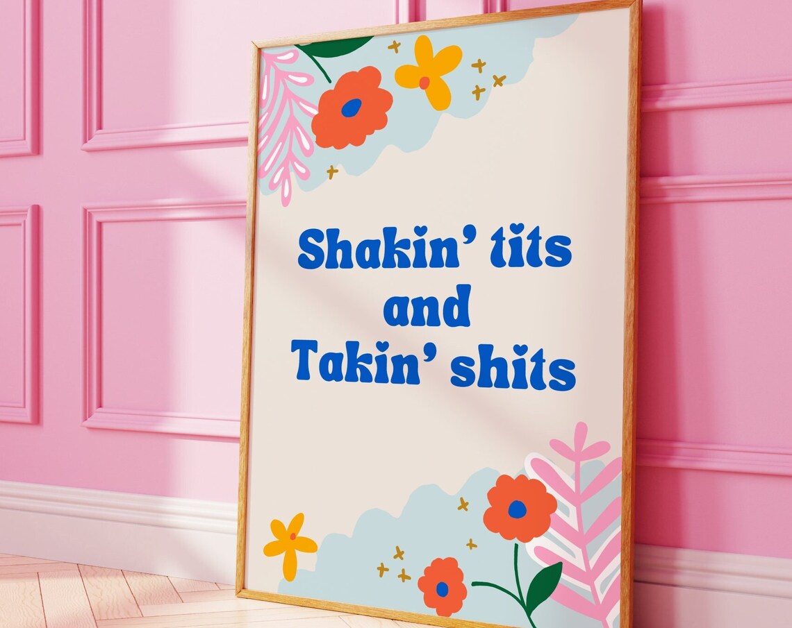 Funny Bathroom Floral Art Print, Retro Sassy Flowers