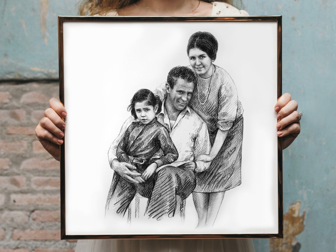 Custom Family Portrait Custom Portrait Hand Drawn Family Gift Portrait From Photo Family Drawing Personalized Family Custom Family Art