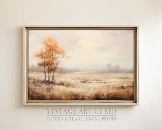 Warm Autumn Landscape Painting Vintage Rustic Fall Art Print Country Decor