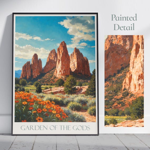 Garden Of The Gods Travel Print Colorado Travel Poster Painted Wall Art Home Decor Framed Personalized Print Vacation Travel Gift