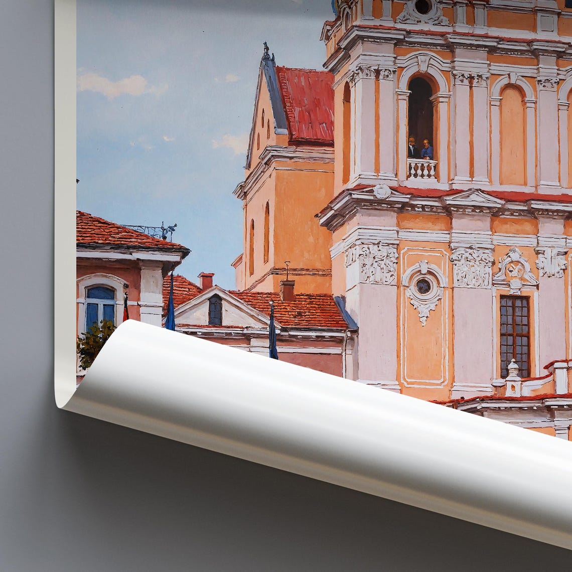 Vilnius Lithuania Old Town Square Baroque Church Painted Travel Poster - Image 3