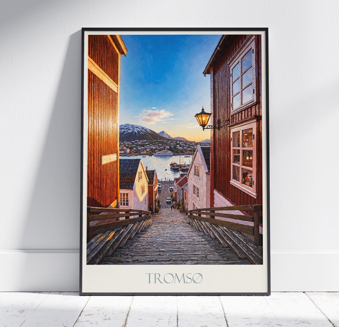 Tromso Historic Wooden Stairs Harbor Arctic Norway Travel Poster