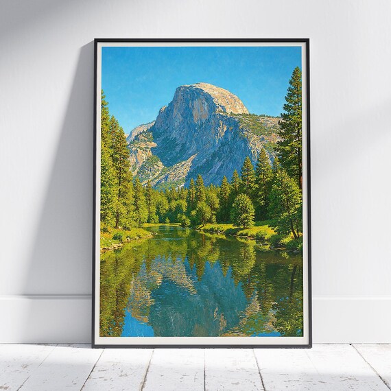 Yosemite National Park Half Dome River Reflection Painted Poster