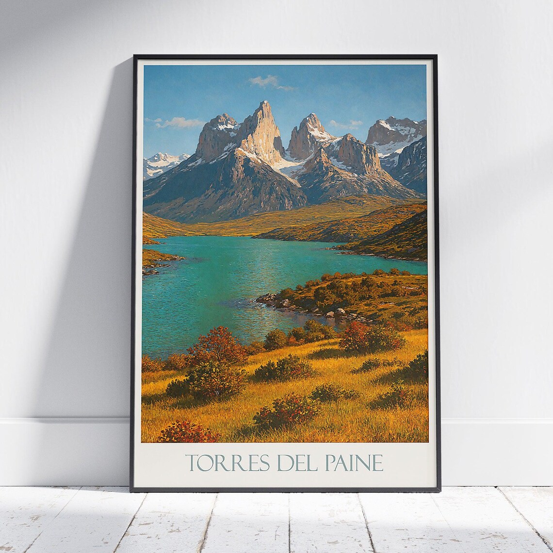 Torres Del Paine Chile Mountain Lake Vintage Travel Art Poster
