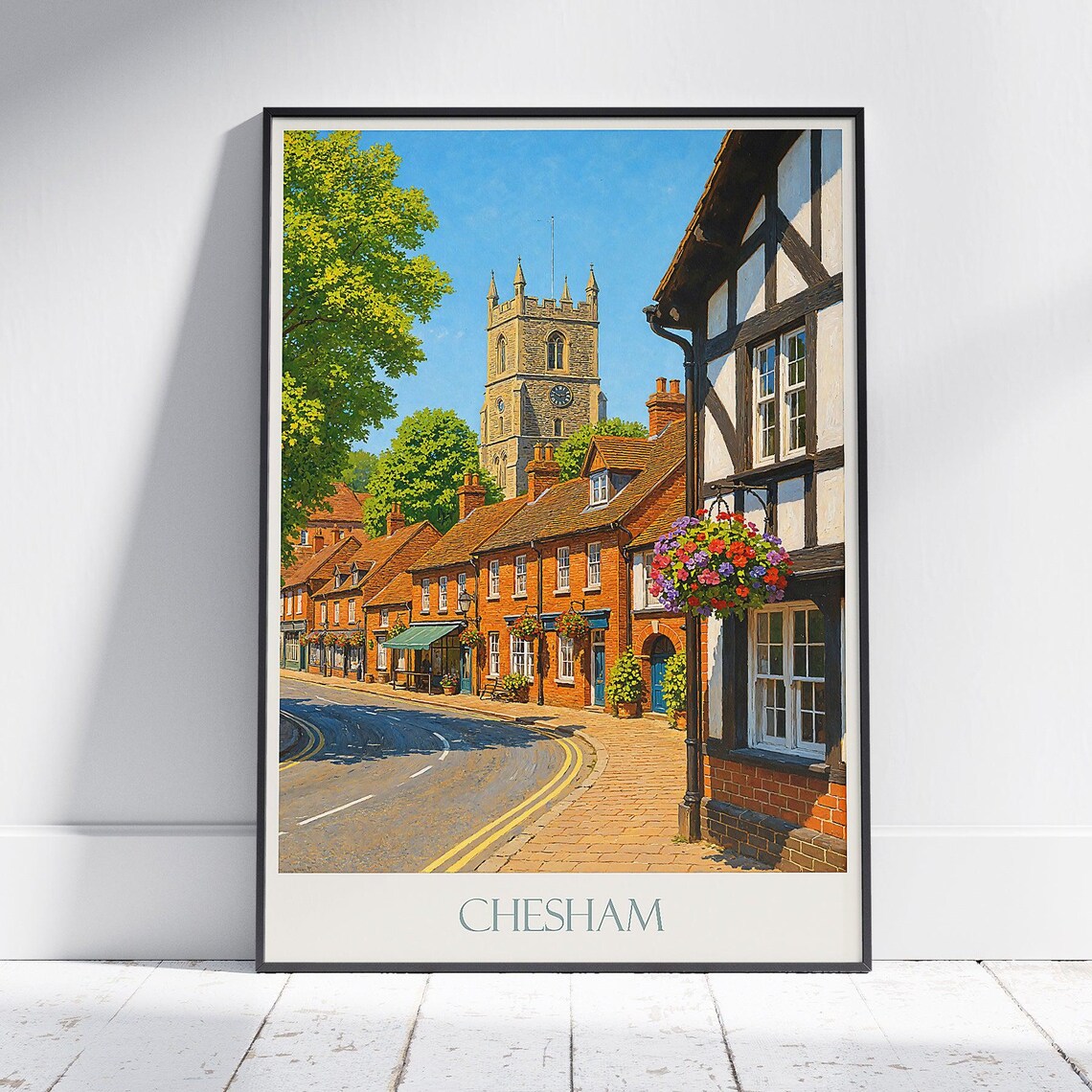 Chesham Buckinghamshire Historic Street Church Tower Travel Poster