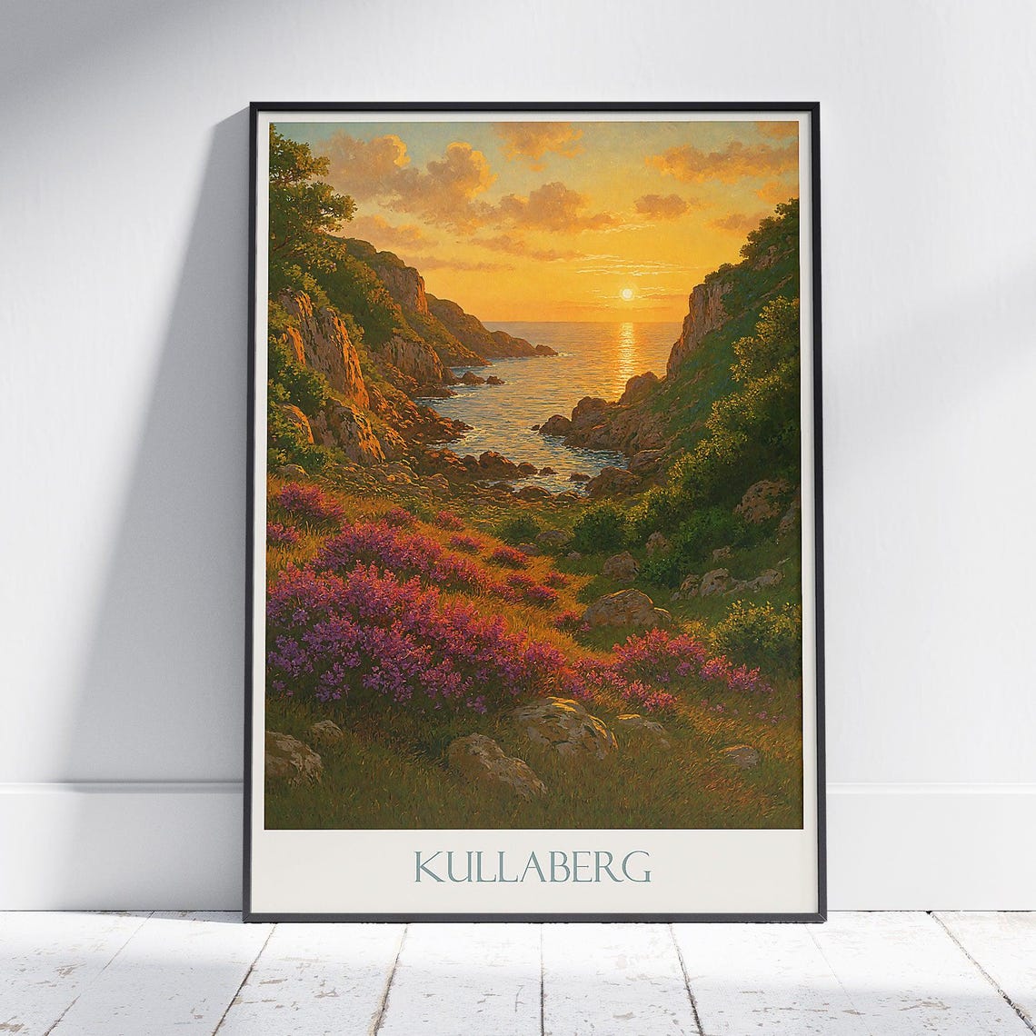 Kullaberg Sweden Sunset Coastal Cliffs Blooming Heather Art Poster