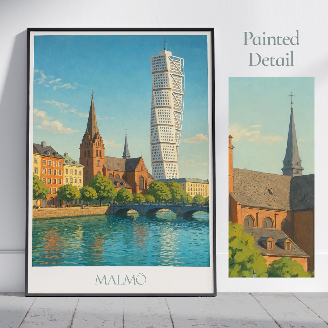 Malmo Sweden Turning Torso Tower Harbor Bridge Vintage Travel Poster