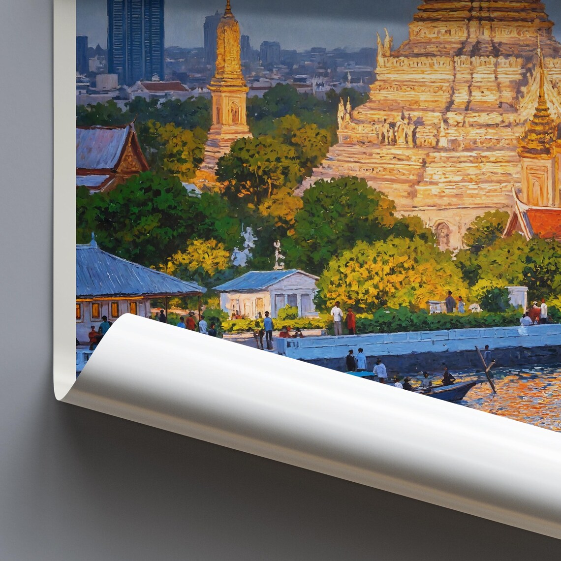Bangkok Thailand Wat Arun Sunset Longtail Boat Painted Travel Poster - Image 3