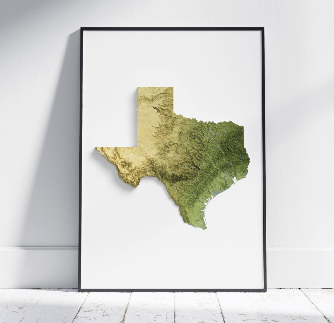 Texas State 3D Shaded Relief Topographic Map Art Bold Poster