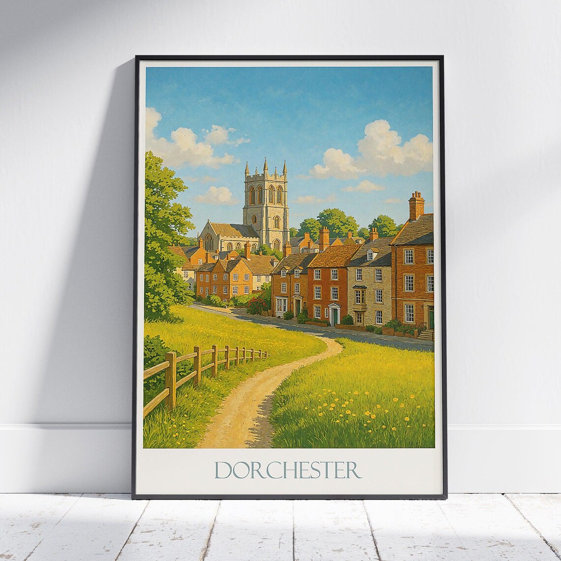 Dorchester England Village Church Countryside Lane Vintage Poster