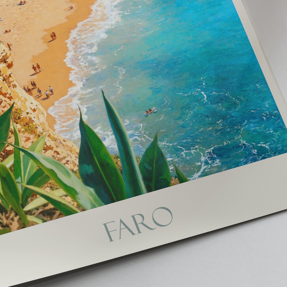 Faro Portugal Algarve Cliff Beach Turquoise Cove Painted Poster - Image 2