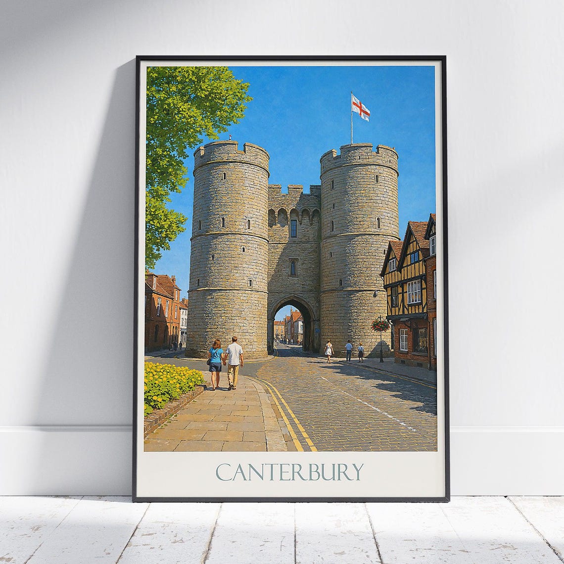 Canterbury Westgate Towers Cobbled Street Historic England Poster
