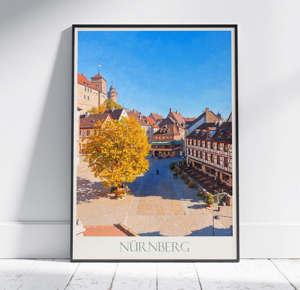 Nuremberg Germany Old Town Castle Autumn Painted Travel Poster