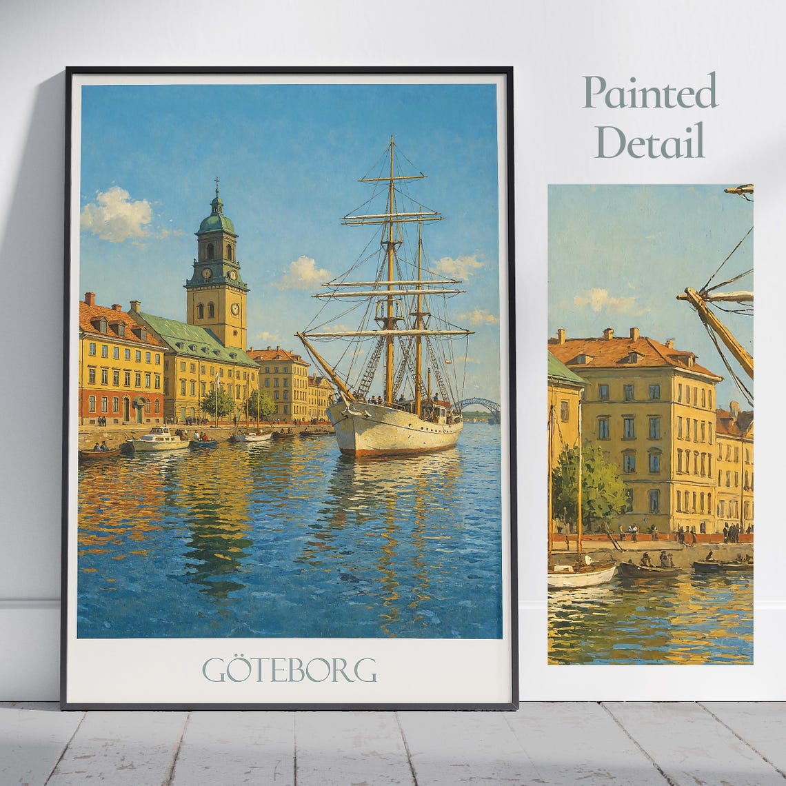 Gothenburg Sweden Harbor Tall Ship Painted Sunset View Art Poster