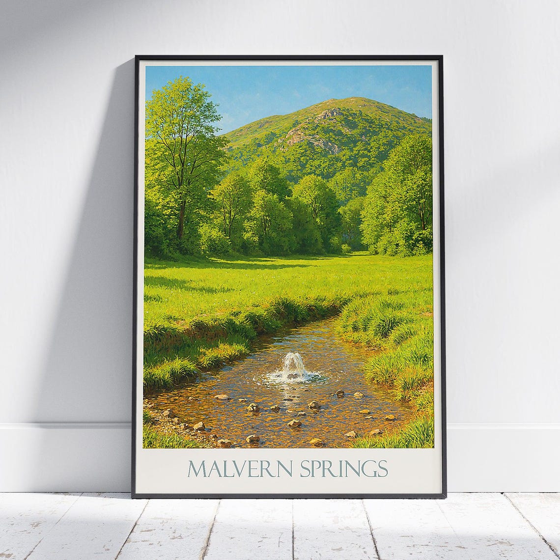 Malvern Springs Bubbling Stream Travel Poster English Hills Landscape