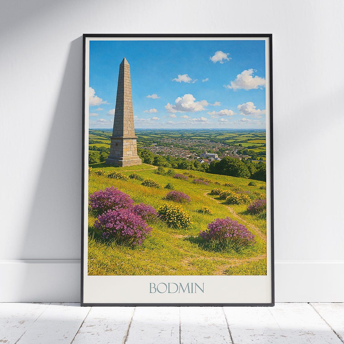 Bodmin Beacon Cornwall Stone Monument Landscape Travel Poster