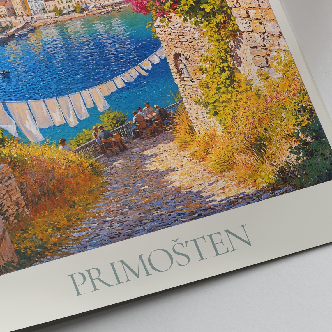 Primosten Croatia Coastal Old Town Boats Painted Travel Poster - Image 3