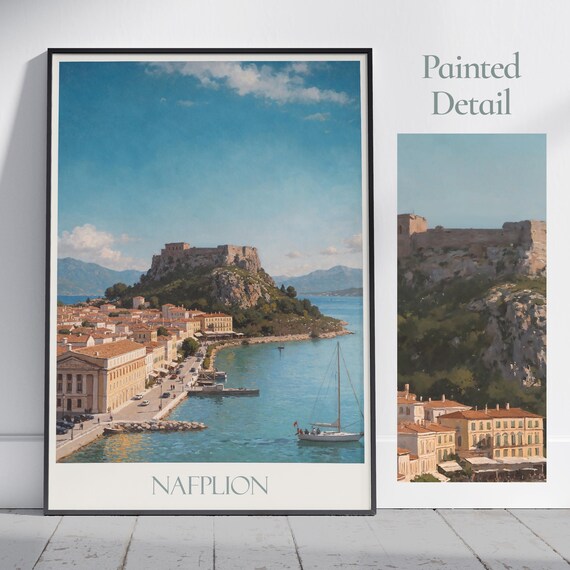 Nafplion Greece Fortress Harbor Sailboat Painted Peloponnese Travel Poster