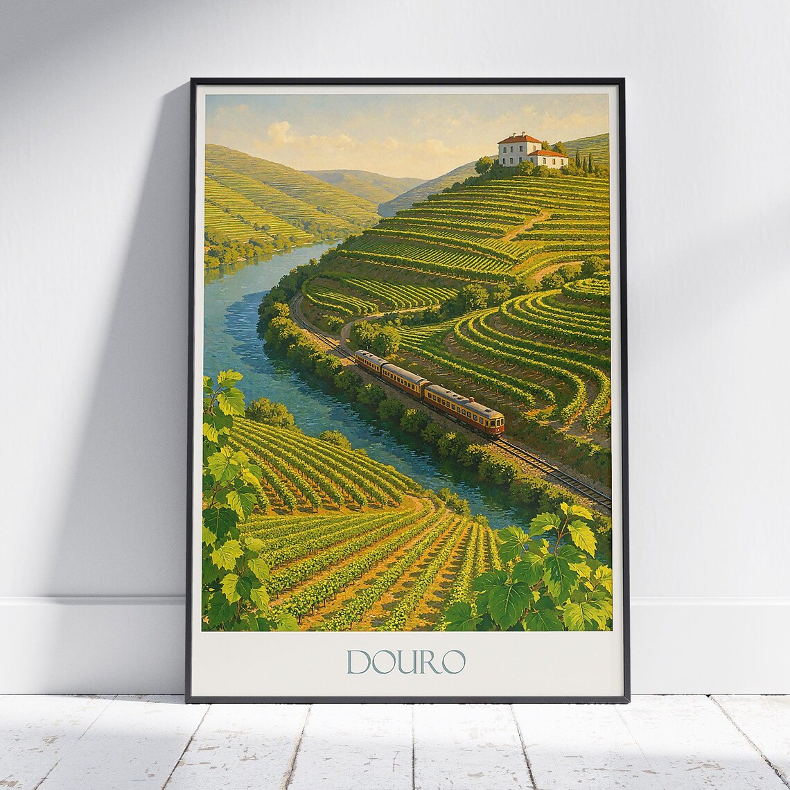 Douro Valley Portugal Terraced Vineyard Train River Travel Poster