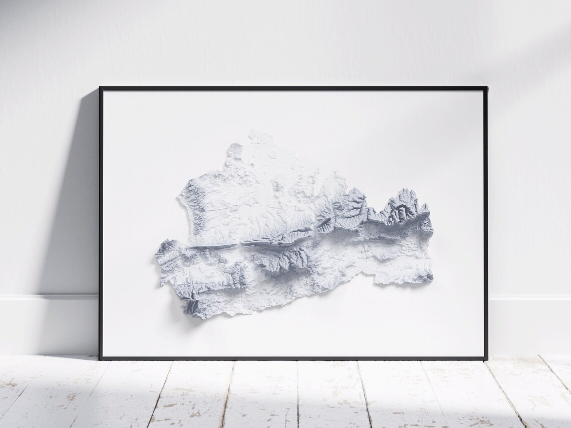 Surrey Uk Map 2d Minimalist Print Topographic Shaded Poster Wall Art Modern Decor