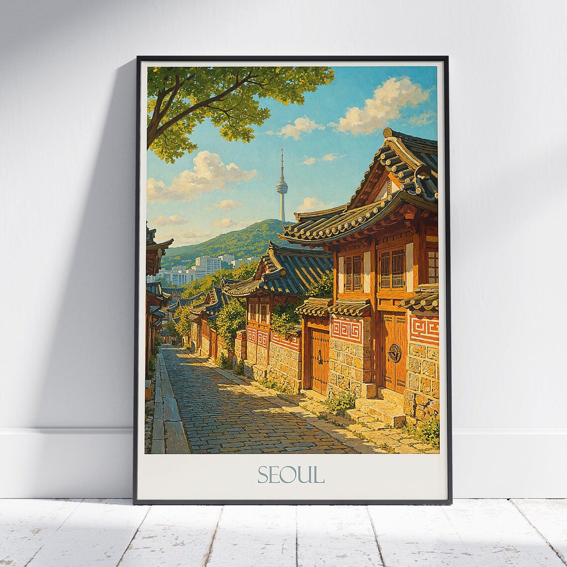 Seoul Hanok Village Street N Seoul Tower Painterly Korea Poster