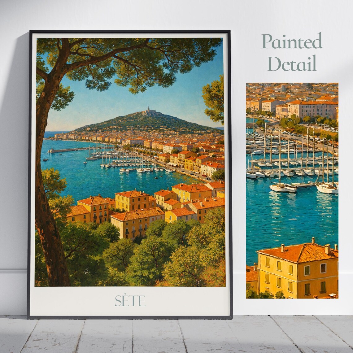 Sete France Harbor Boats Mount Saint Clair Painted French Poster