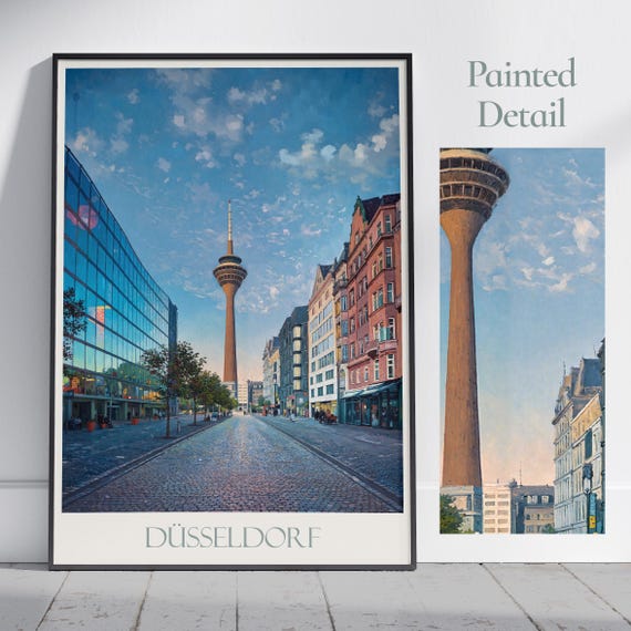 Dsseldorf Travel Print Germany Travel Poster Painted Wall Art Home Decor Framed Personalized Print Vacation Travel Gift