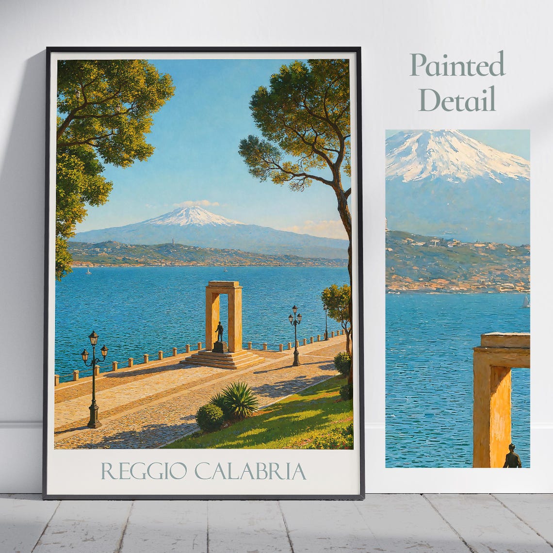 Reggio Calabria Waterfront Poster with Mount Etna Across the Strait