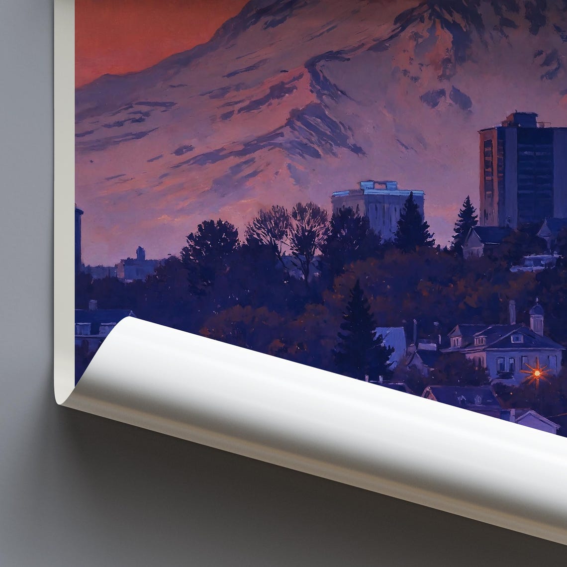 Tacoma Washington Mount Rainier Sunset Waterfront Painted Poster - Image 3