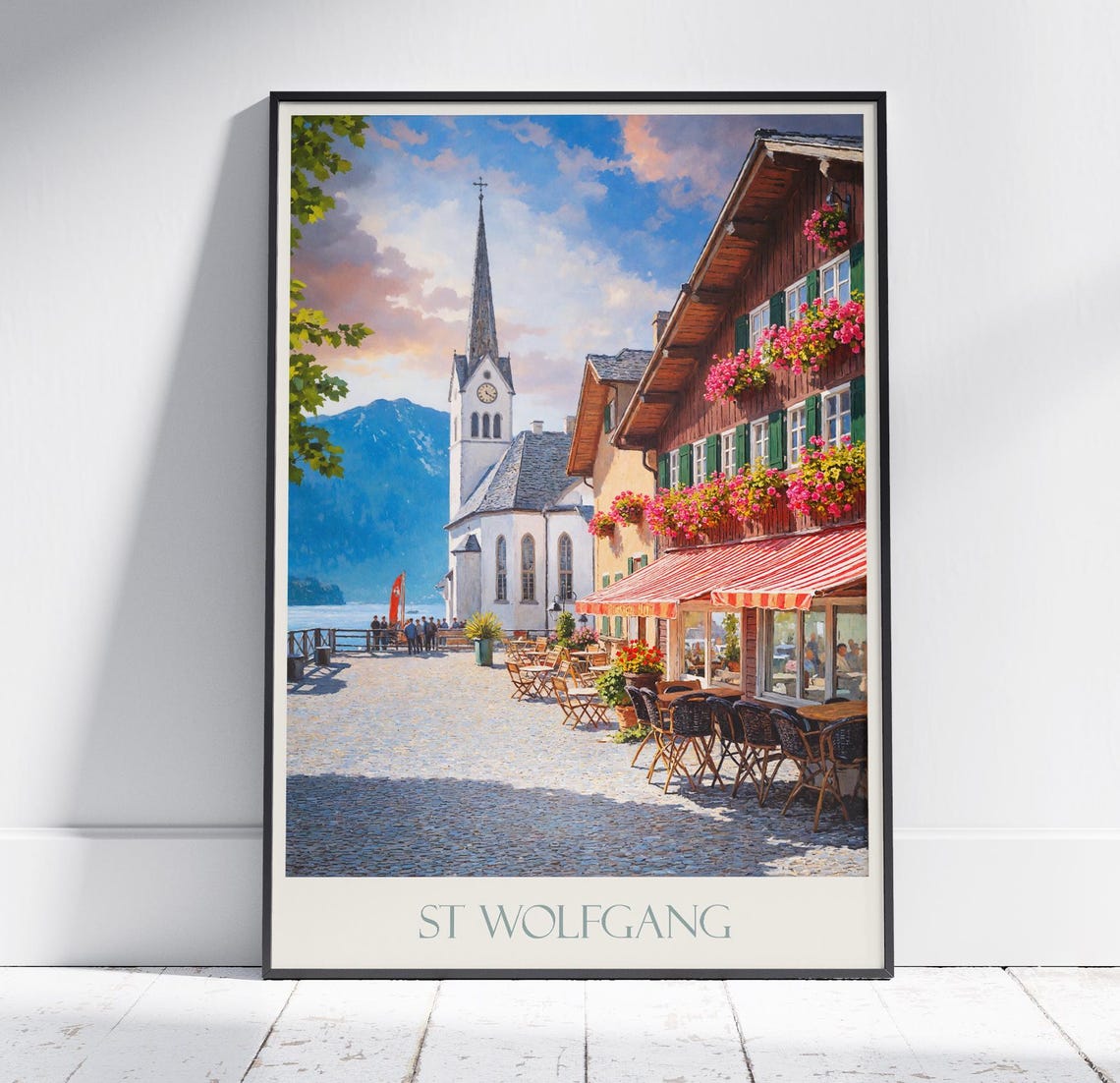 St Wolfgang Austria Lakeside Church Vintage Travel Poster Square
