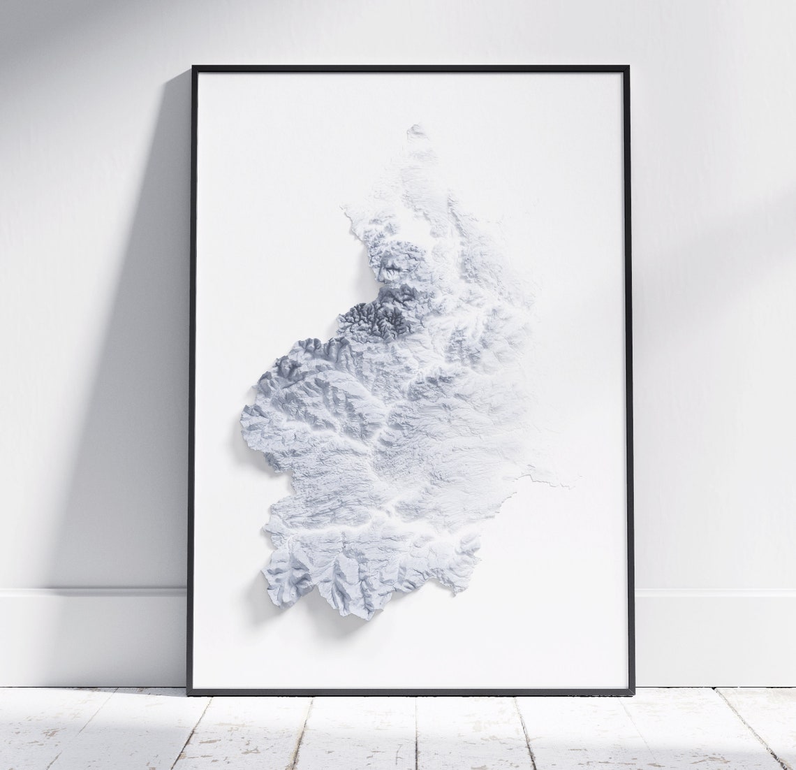Northumberland Minimalist White Sculpted 3D Relief Map Poster