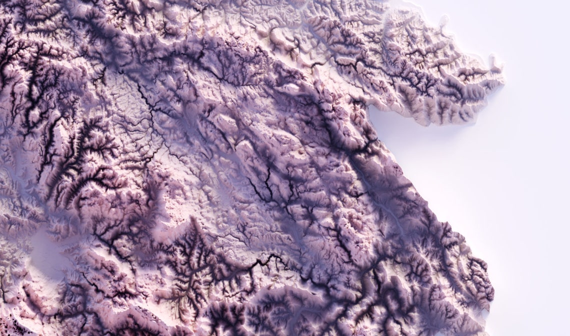 Bosnia Herzegovina Topographic Relief Map Lavender Minimalist Wall Art - Image 2