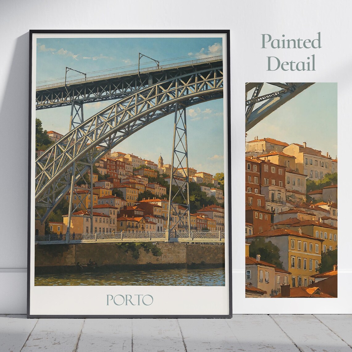 Porto Portugal Painted Dom Luis I Bridge River Travel Poster