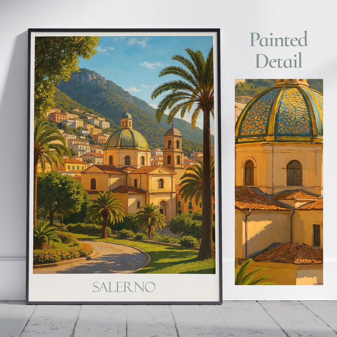 Salerno Italy Painted Church With Majolica Dome Coast Poster