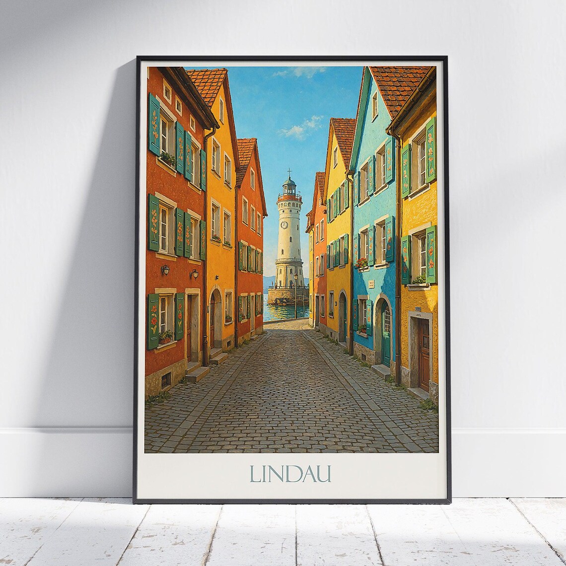 Lindau Germany Colorful Street Lighthouse Lake Constance Poster