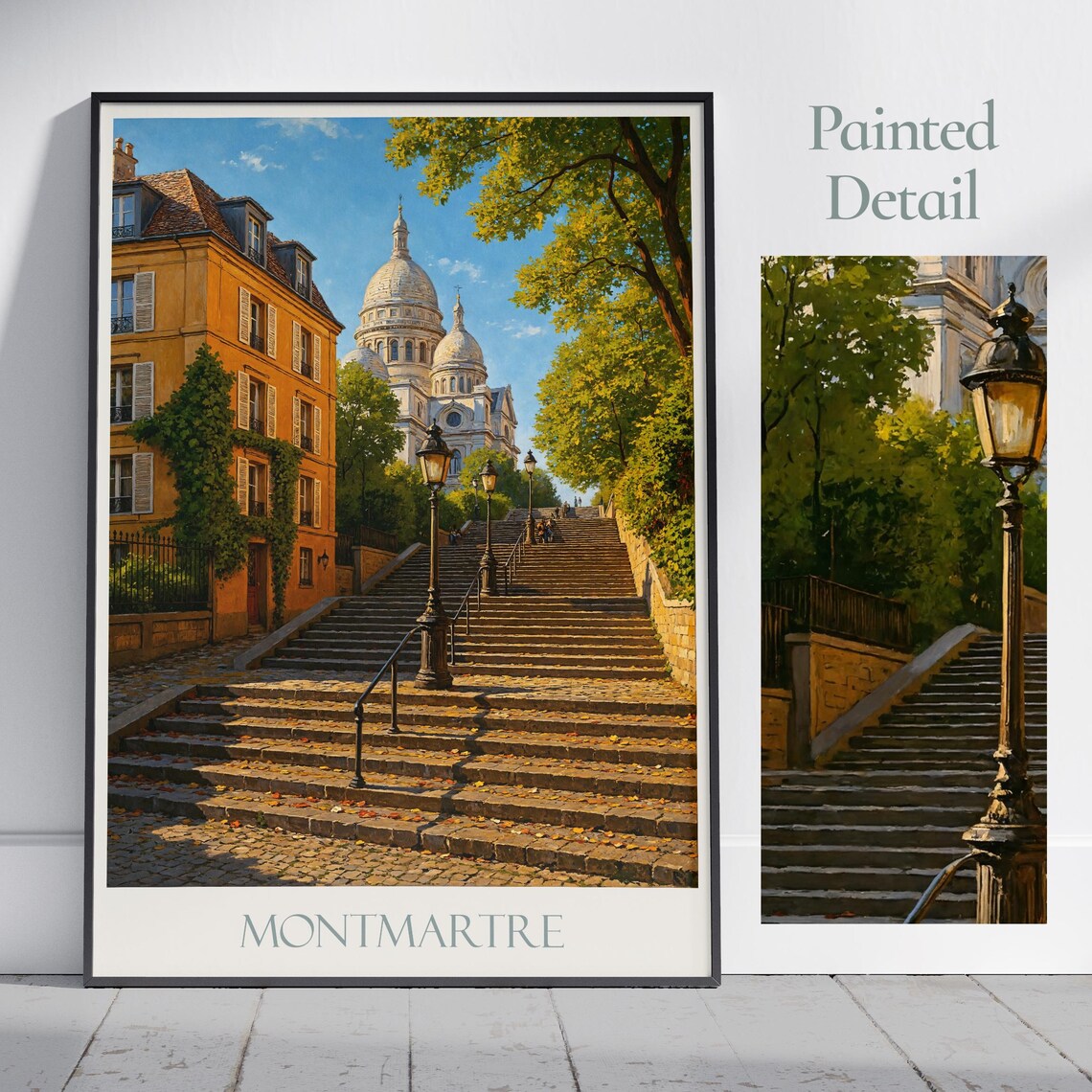 Montmartre Paris Sacre Coeur Steps Vintage France Travel Poster