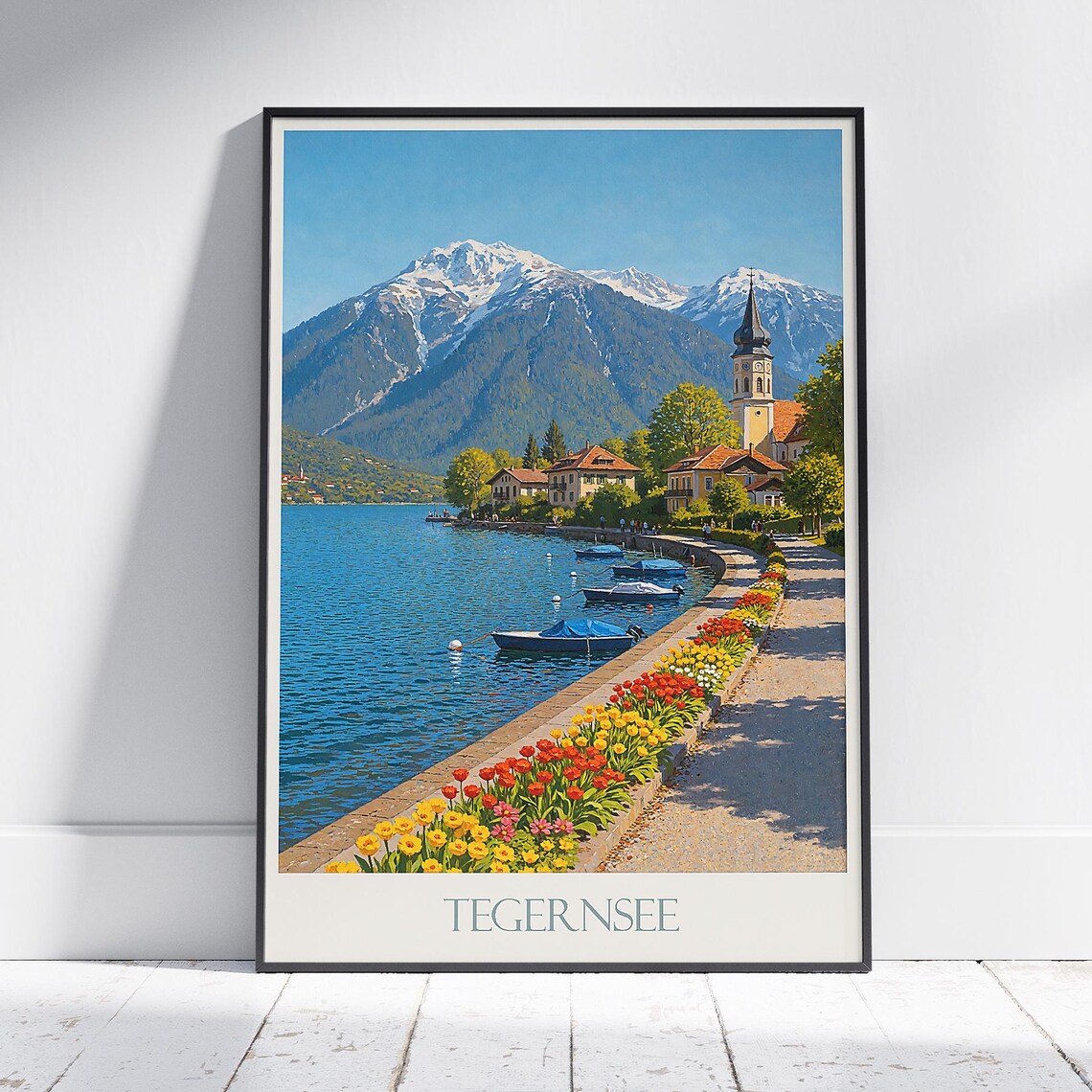 Tegernsee Bavaria Tulip Promenade by Alpine Lake Spring Travel Poster