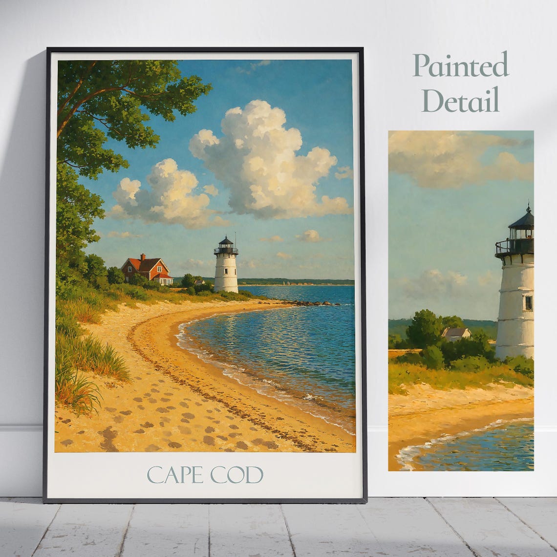 Cape Cod Massachusetts Lighthouse Sandy Beach Cottage Travel Poster