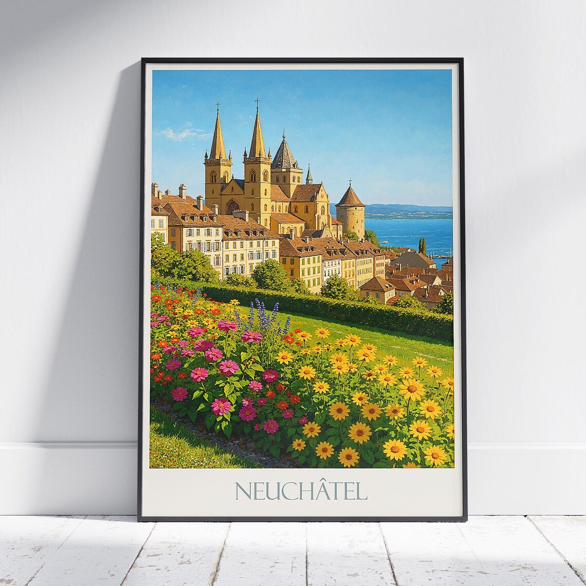 Neuchatel Switzerland Flower Gardens Collegiate Church Poster