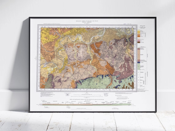South London Vintage Geological Survey Map Historical Art Print