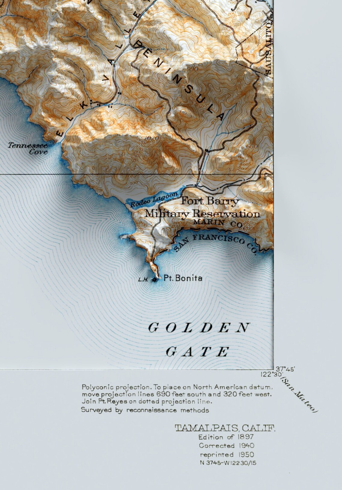 Tamalpais Marin County California 3D Shaded Relief Map Art Poster - Image 2