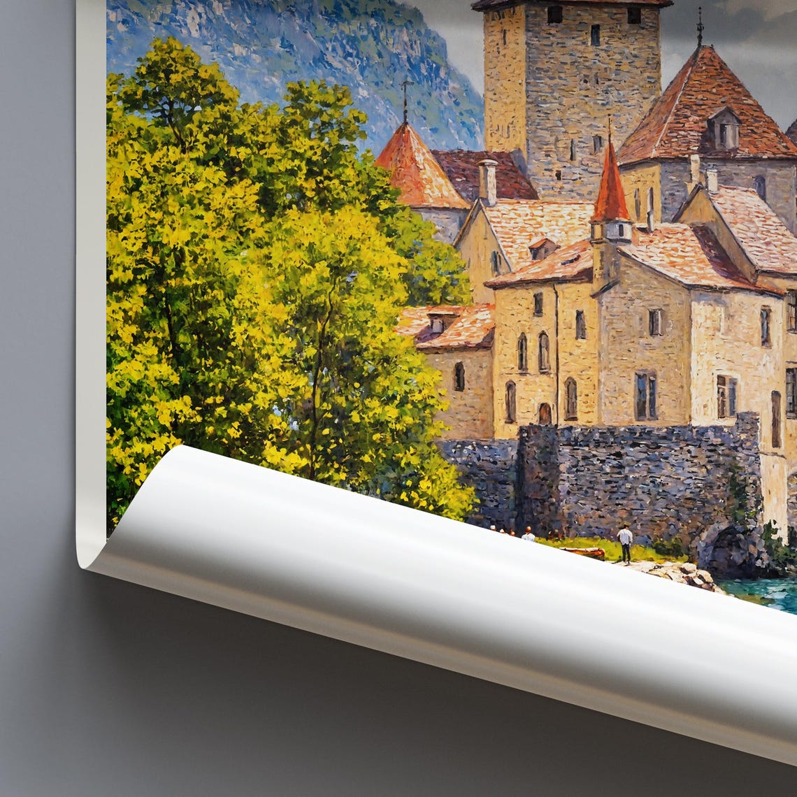 Lake Geneva Chillon Castle Painted Lakeside Mountain View Poster - Image 4