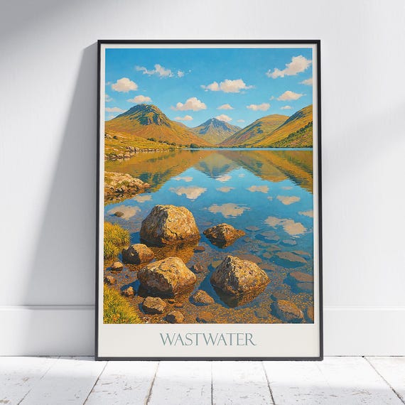 Wastwater Lake Poster District Print Wasdale Valley Art Cumbria Rocky Mountain Scene