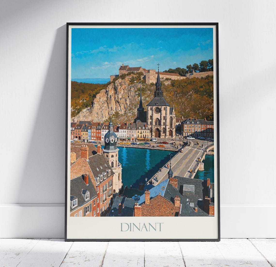 Dinant Belgium Citadel Meuse River Aerial Town View Travel Poster