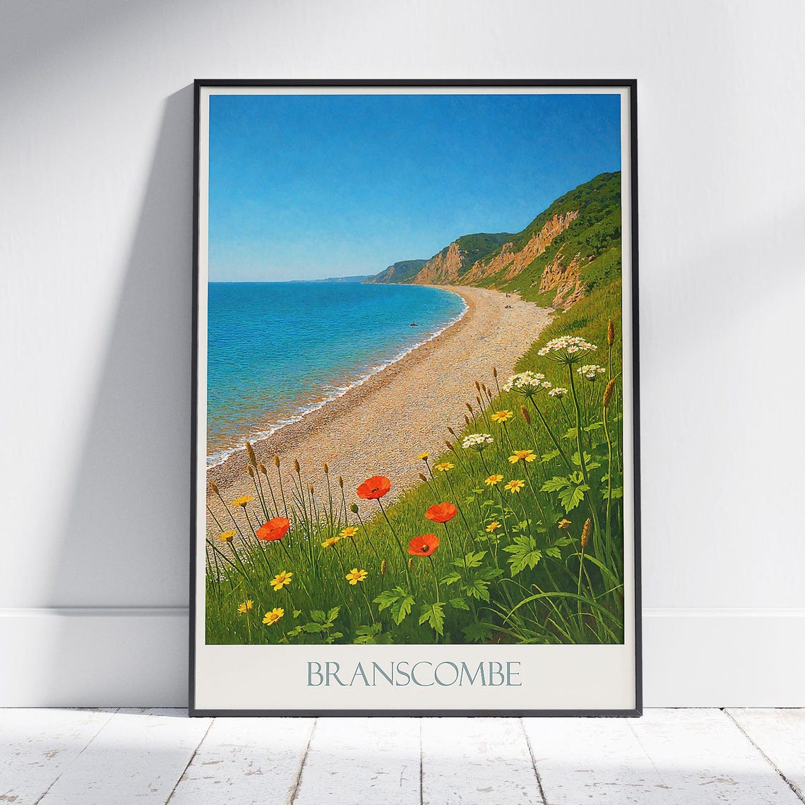 Branscombe Beach Devon Coastal Wildflower Cliffs Travel Poster
