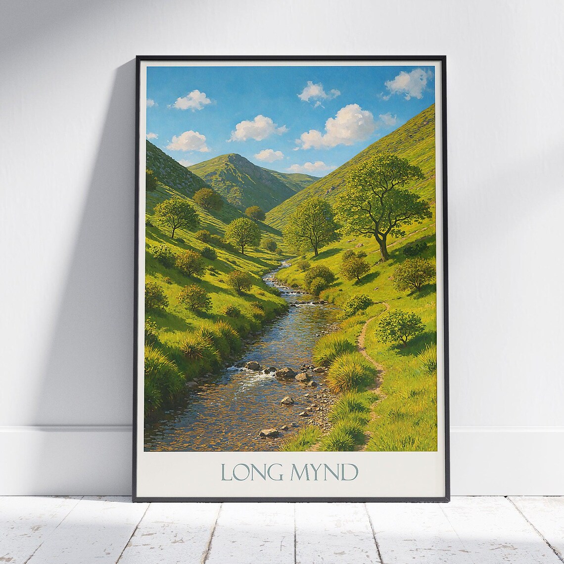Long Mynd Shropshire Green Valley Stream Hills England Travel Poster